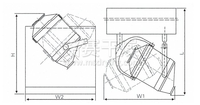 三維運(yùn)動混合機(jī)結構示意(yì)圖 三維運動混合機結(jié)構示意圖